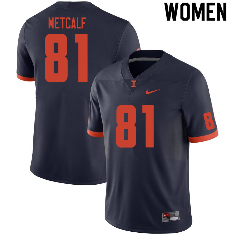 Women #81 Hayden Metcalf Illinois Fighting Illini College Football Jerseys Sale-Navy